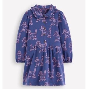 Mini Boden Cosy Jersey Shirt Dress Starboard Blue Poodles 10-11Y New With Tags